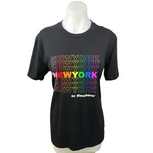 NYON Women Black New York or Nowhere Rainbow Short Sleeve T Shirt Tee Top Size M